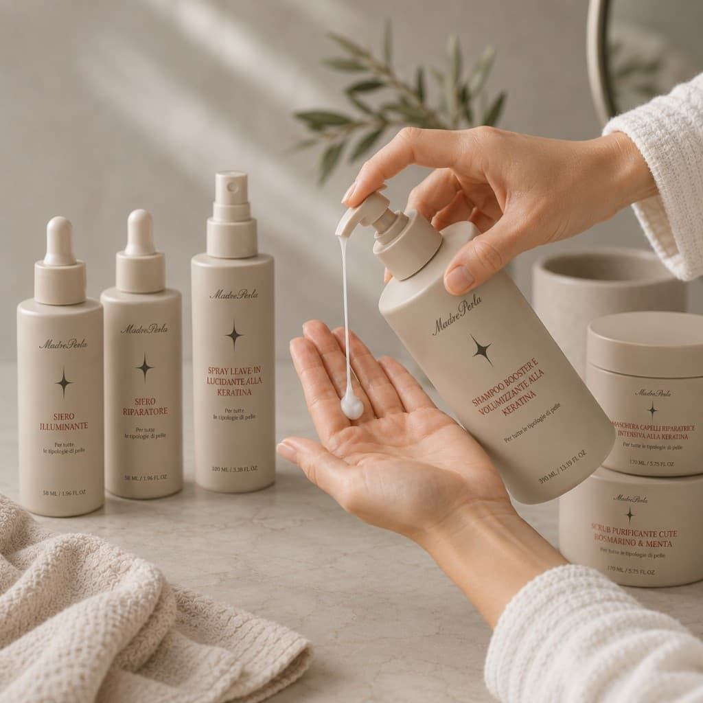 Applicazione dello shampoo MadrePerla sui capelli bagnati